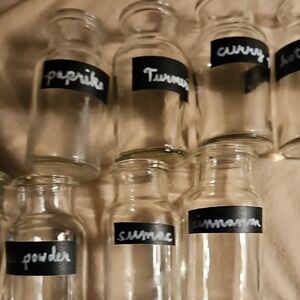 Set of Clear Glass Spice Jars with Black Labels